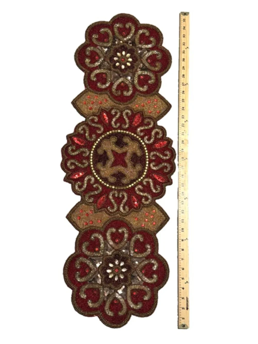 Pier 1 Imports Made In India Handmade Beaded Table Runner Red Gold 36